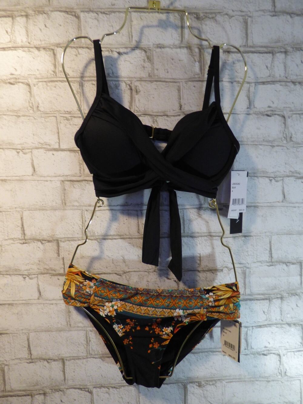 La Blanca Black Wrap Top 4 & Kenneth Cole Tahiti Bikini Bottom Small NEW